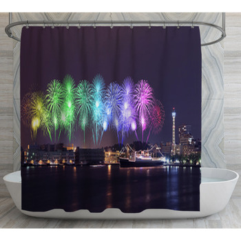 Fireworks Celebrating Over  Marina Bay In  Shower Curtain