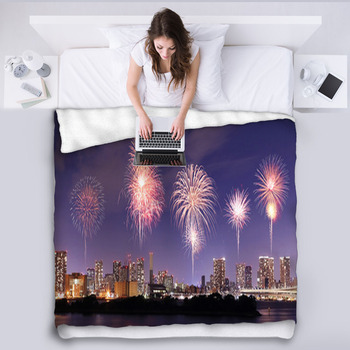 Fireworks Celebrating OverOdaiba, Tokyo Fleece Blanket
