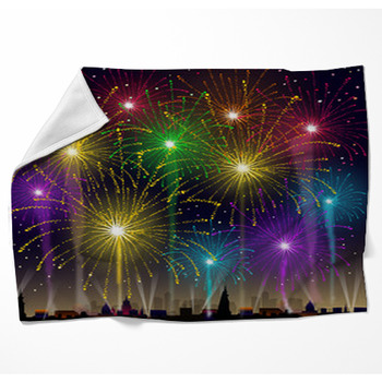 Fireworks On Cityscape-Vector Woven Throw Blanket