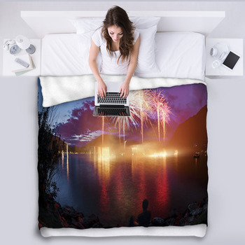 Fireworks On The Lugano Lake Fleece Blanket