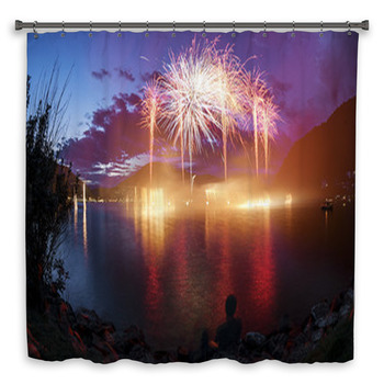 Fireworks On The Lugano Lake Shower Curtain