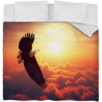 Fish Eagle Flying Above Clouds Fleece Bed Blanket