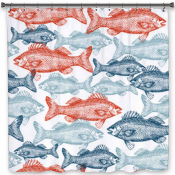 Fish Engraved Seamless Pattern Shower Curtain
