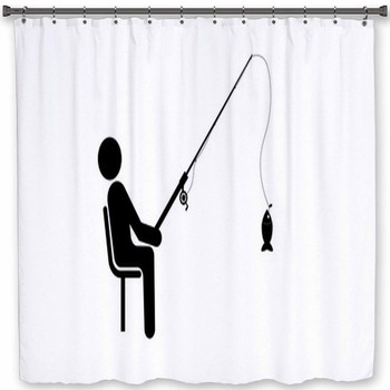 Fisherman Icon Illustartion On White Shower Curtain