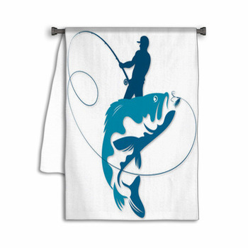 Fisherman With Fishing Rod In His Hands Caught A Towel