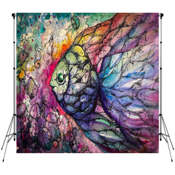 Fishes Watercolors Fleece Backdrop