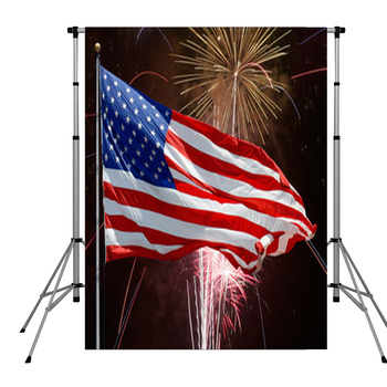 Flag And Fireworks-American Fourth  Pole Pocket Backdrop