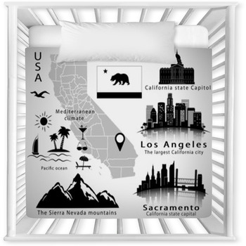Flag Map Skyline City Los Angeles Baby Crib Comforter
