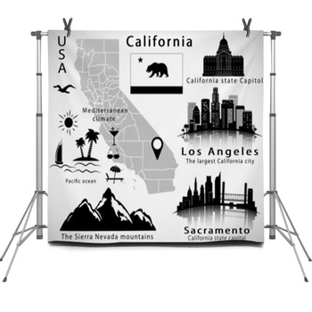 Flag Map Skyline City Los Angeles Fleece Backdrop
