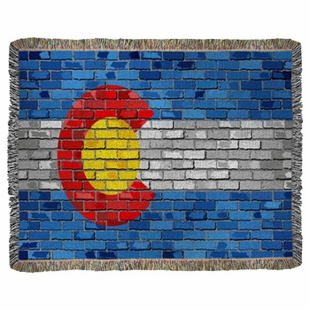 Flag Of Colorado On A Brick Wall Woven Throw Blanket