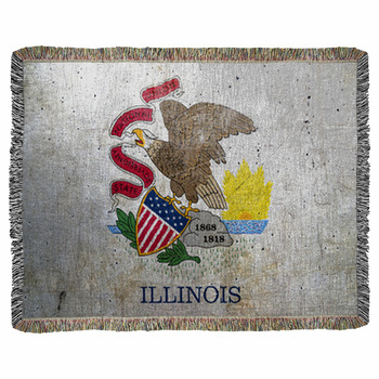 Flag Of Illinois Usa With An Old Woven Throw Blanket