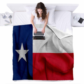 Flag Of Texas Usa With Waving Fabric  Fleece Bed Blanket