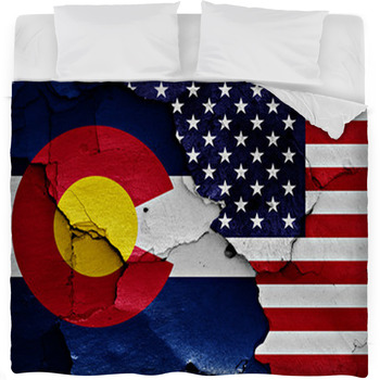 Flags Of Colorado And Usa Painted On  Fleece Bed Blanket