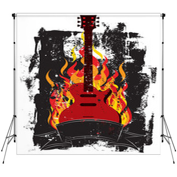 Flaming Guitar Custom Size Backdrop