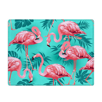 Flamingo Bird And Tropical Flowers Background Bath Mat