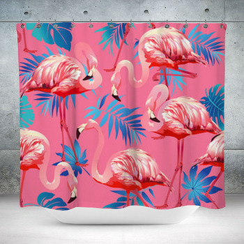 Flamingo Bird And Tropical Custom Size Shower Curtain