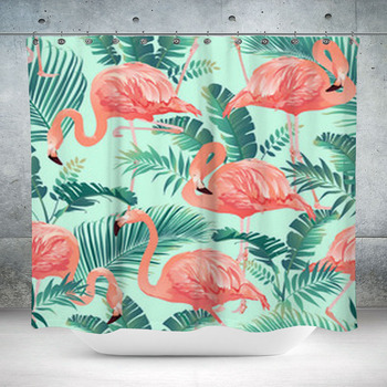 Flamingo Bird And Tropical Custom Size Shower Curtain