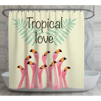Flamingo Illustration For Tropical Love Shower Curtain