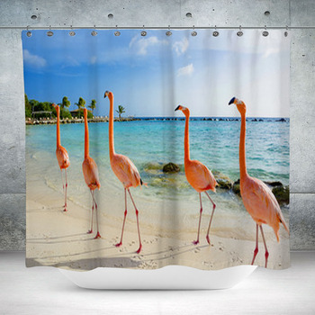 Flamingo On The Beach Aruba Custom Size Shower Curtain