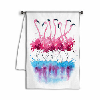 Flamingos Watercolor Painting Towel