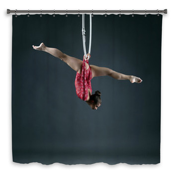 Flexible Girl Performs Trick With Hanging  Shower Curtain