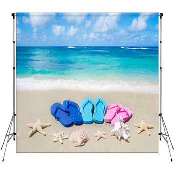Flip Flops, Seashells And Starfishes Fleece Backdrop