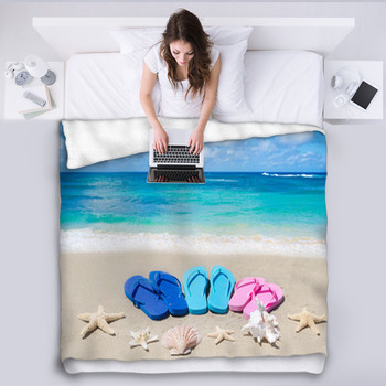 Flip Flops, Seashells And Starfishes Fleece Blanket