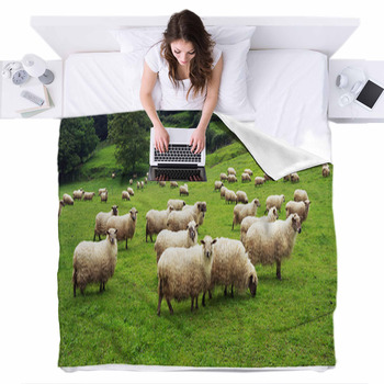 Flock Of Sheep Fleece Bed Blanket