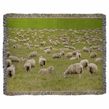 Flock Of Sheep In New Zealand Woven Throw Blanket