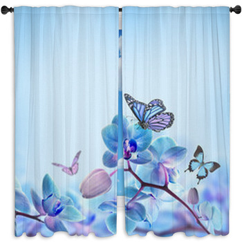 Floral Background Of Standard Size Window Curtains