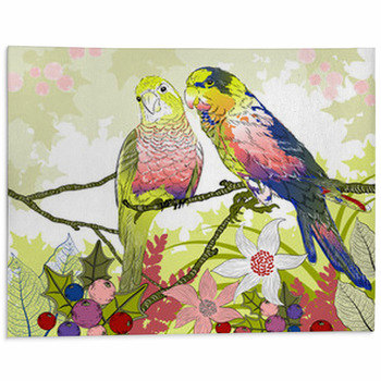 Floral Illustration Of A Pair Of Budgies Area Rug