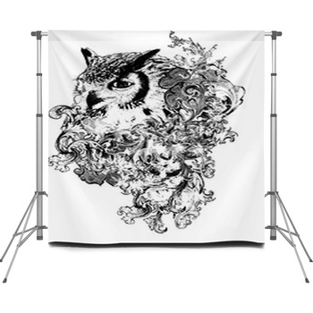 Floral Owl Illustration Custom Size Backdrop