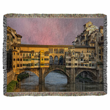 Florence Ponte Vecchio Sunset View Woven Throw Blanket
