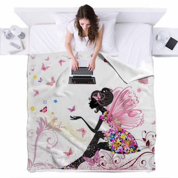 Flower Fairy In The Environment Of Fleece Bed Blanket
