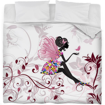 Flower Fairy With Butterflies Fleece Bed Blanket