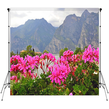 Flowers And Mountains Fleece Backdrop