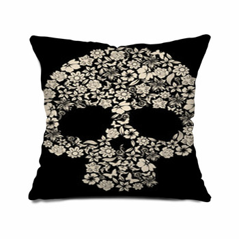 Flowers Ornated Human Skull Vector Washable Floor Pillow