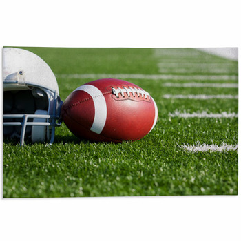 Football And Helmet On The Field Area Rug