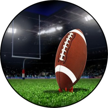 Football Ball On Grass In A Stadium Round Rug