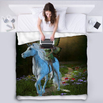 Forest Fairy And Unicorn Fleece Blanket