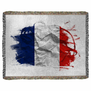 France Flag On Crumpled Paper Texture Woven Throw Blanket