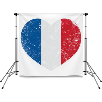 France Heart Retro Flag Pole Pocket Backdrop