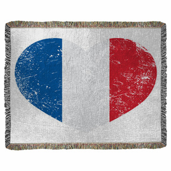 France Heart Retro Flag Woven Throw Blanket