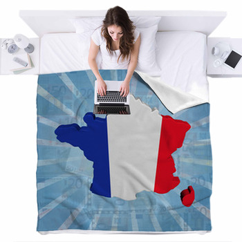 France Map Flag On Euros Sunburst Fleece Bed Blanket