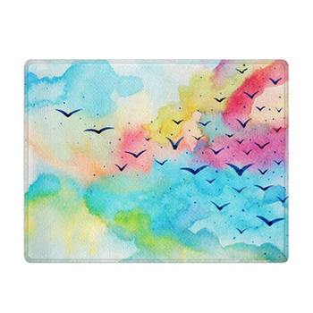 Free Birds Flying On Fresh Sky Watercolor Bath Mat