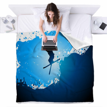 Freestyle Ski Abstract Background Fleece Bed Blanket