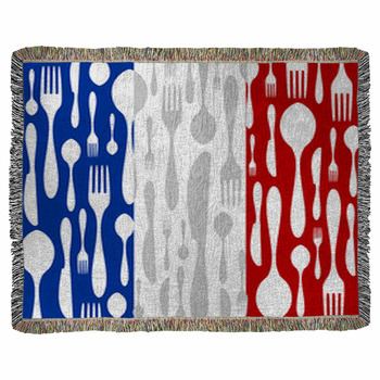 French Cuisine: Cutlery Pattern On Woven Throw Blanket