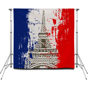 French Flag With Eiffel Tower Custom Size Backdrop