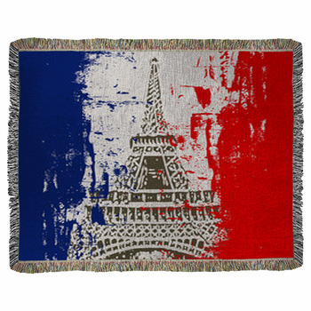 French Flag With Eiffel Tower Woven Throw Blanket