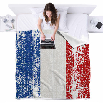 French Grunge Flag Vector Fleece Bed Blanket